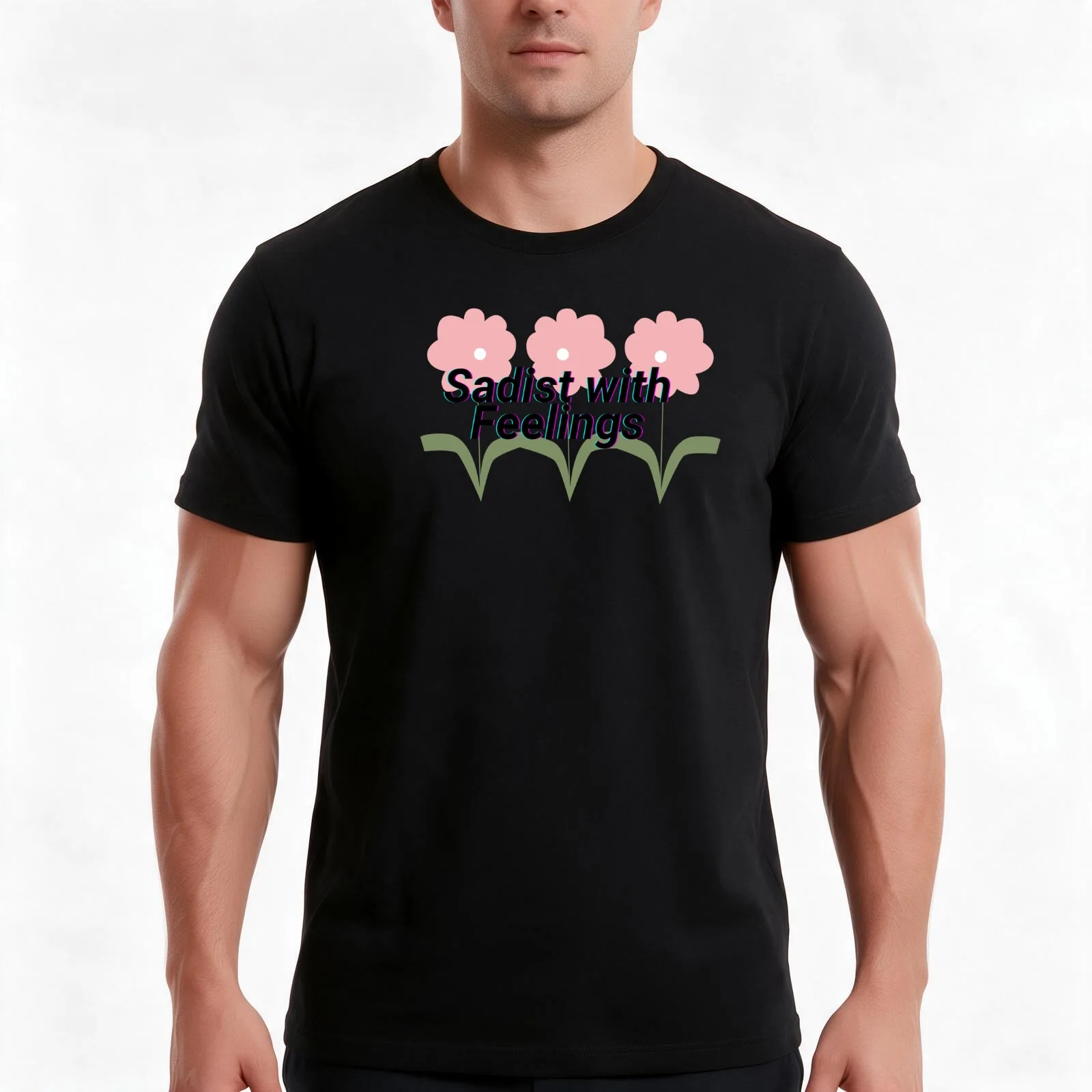 Sadist with feelings - Aesthetic vaporwave quote flowers T-Shirt, Summer Casual Cotton Tee, Oversized Streetwear Tops