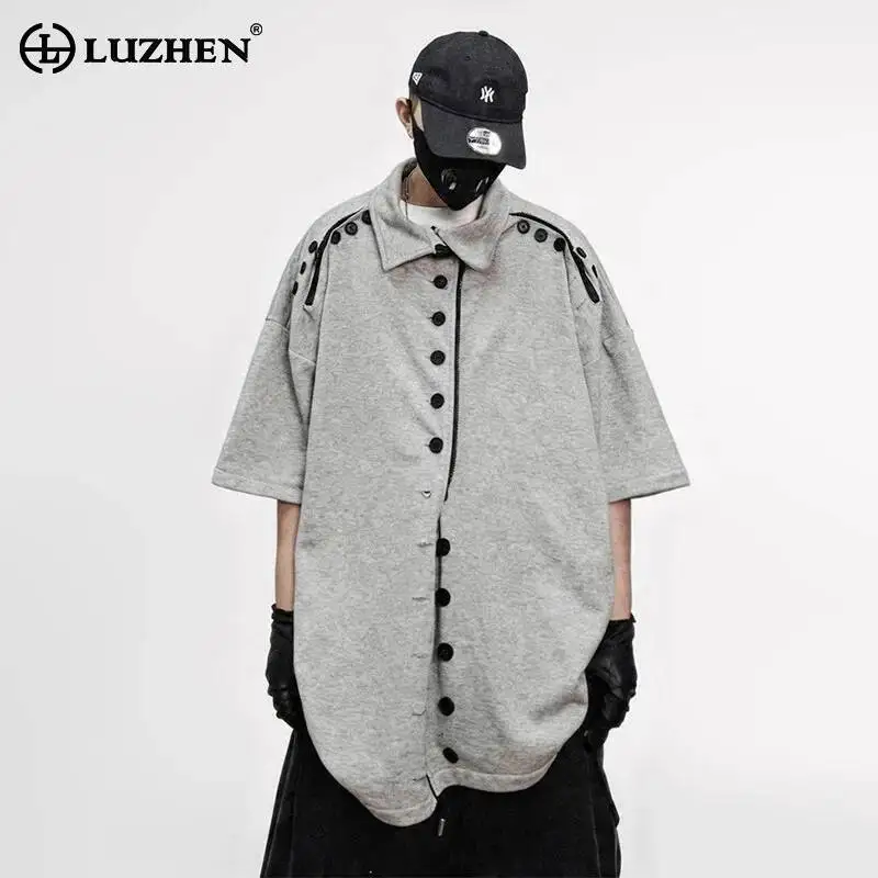 LUZHEN 2026 Summer Original Streetwear Buttoned Decorate Baggy Short Sleeve Shirt Men's Trendy Handsome Niche Design Tops JY7426