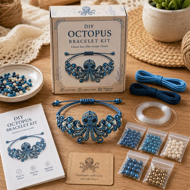 Niedliches Tier-DIY-Armband Perlen-Set Oktopus Eule Biene Fuchs Design Komplettes Perlensortiment Handgemachtes Schmuck-Bastelset Heimdekoration