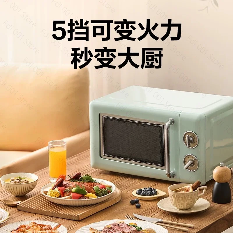 Classic Retro Turntable Microwave Oven 20L Compact Auto Defrost Kitchen