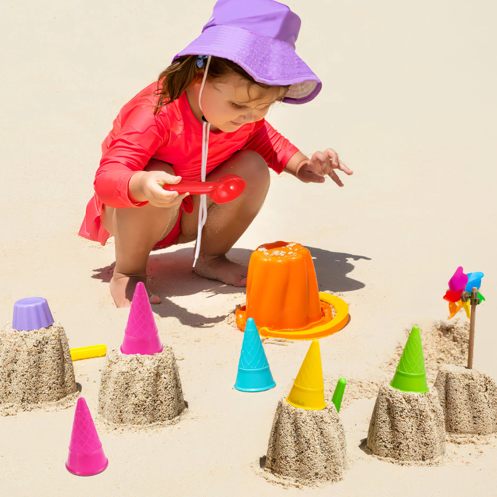 Jouets de plage en bord de mer pour enfants, cônes de crème glacée de sable et cuillère, extérieur, enfants, 1 ensemble de 6 pièces