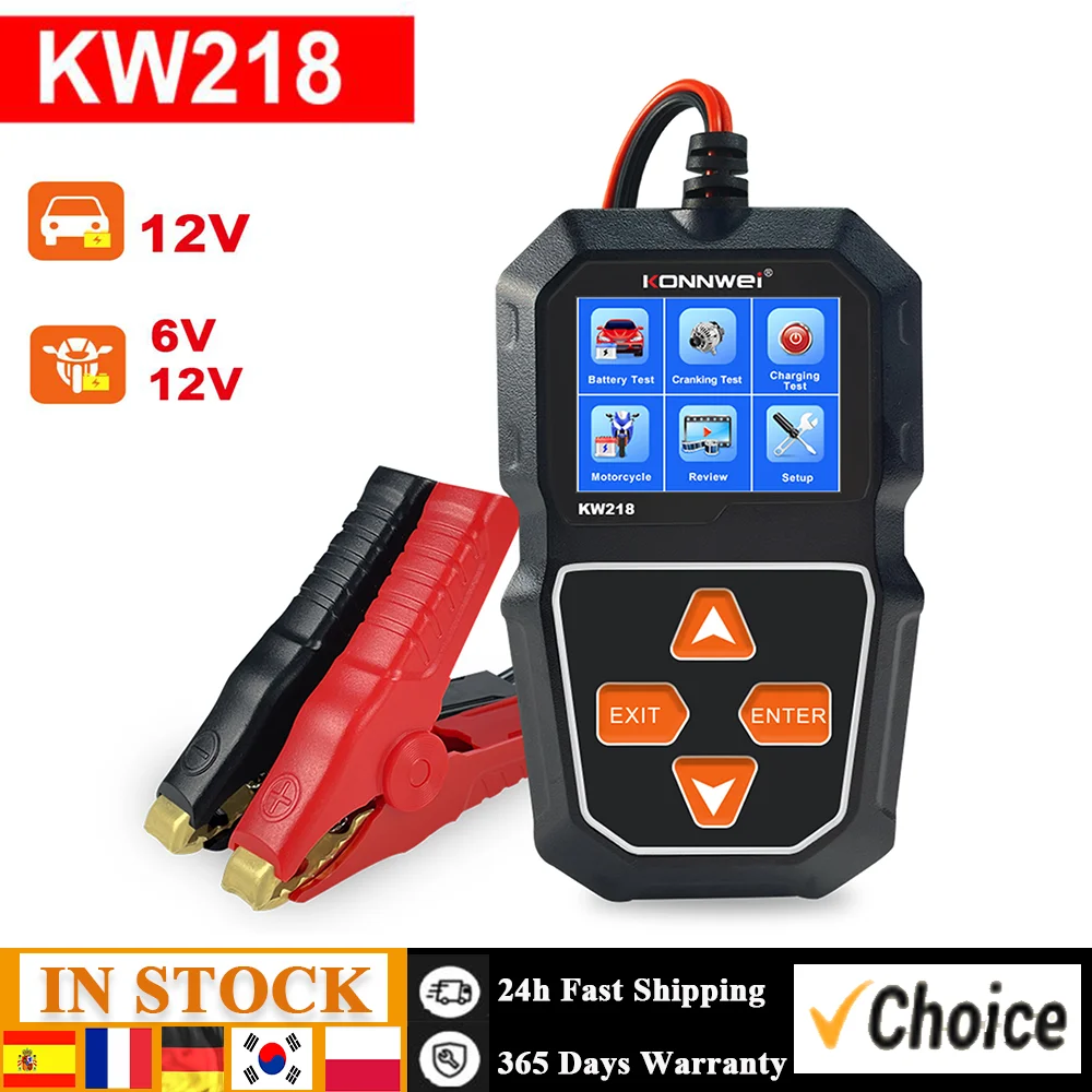 KONNWEI KW218 Car Battery Tester Cranking Test Charging Test for 6V Motorcycle Battery/ 12V Car Battery/ Truck Battery