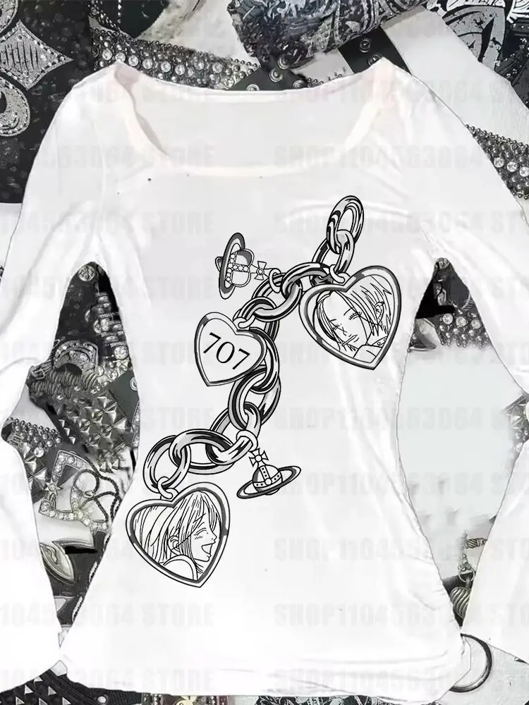 2000s Y2k Nana Japanese Anime Summer Top 2025 Pattern Tank Top Anime Long Sleeve Casual Harajuku T-shirt