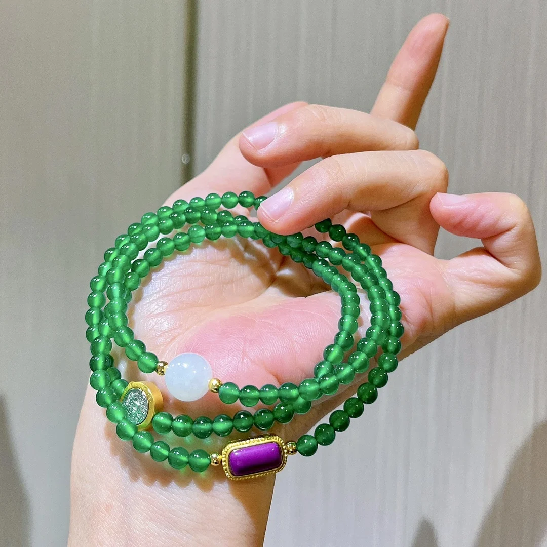 

Новый китайский оригинальный дизайн 4 мм просовые бусины ледяной прозрачный император зеленый натуральный зеленый халцедон многокруглый браслет браслет