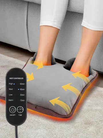 Heating Foot Warmer Massage Pad Super Soft Plush Electric Foot Warming Device for Winter Timing Home Office 4 Levels Temperature