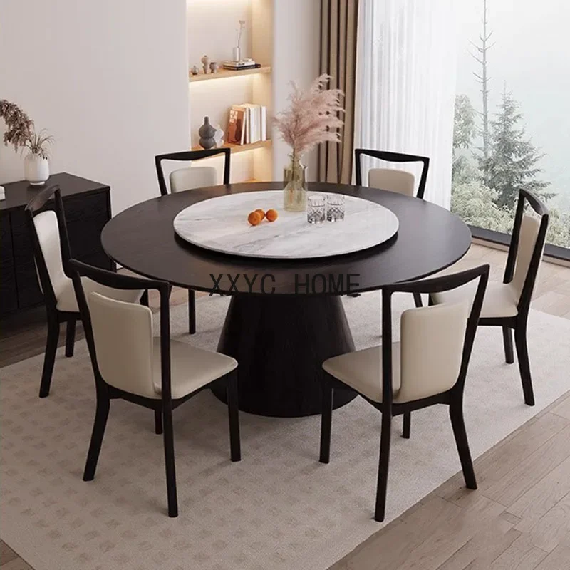 Wood Modern Dining Table 8 People Living Round Turntable Dining Table Chair Luxury Muebles Para El Hogar Kitchen Furniture