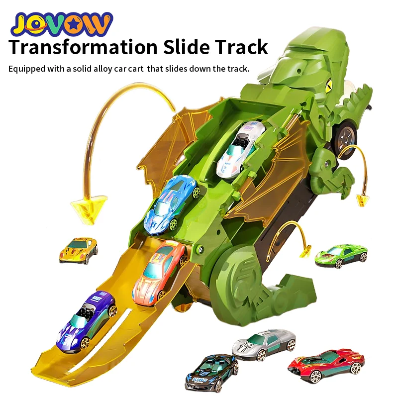 New Folding Dinosaur Transport Track Children's Toy Large Inertial Alloy Cars Carrier Truck Pull Back Vehicle Game Toy For Kids