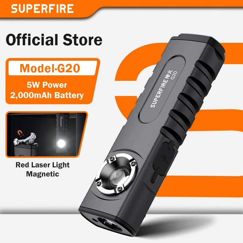 

SUPERFIRE G20 LED Flashlight Multifunctional Torch USB C Rechargeable with Magnet Power Bank Light Car Repairing Camping Lantern