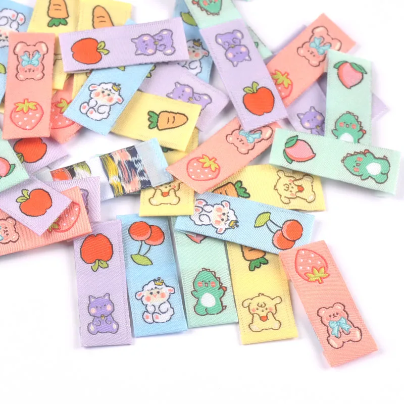 50Pcs Colorful Mixed Animal Fruit Embroidery Colth Labels Kid Garment Washable Care Tags Sewing Accessories Crafts DIY Supplies