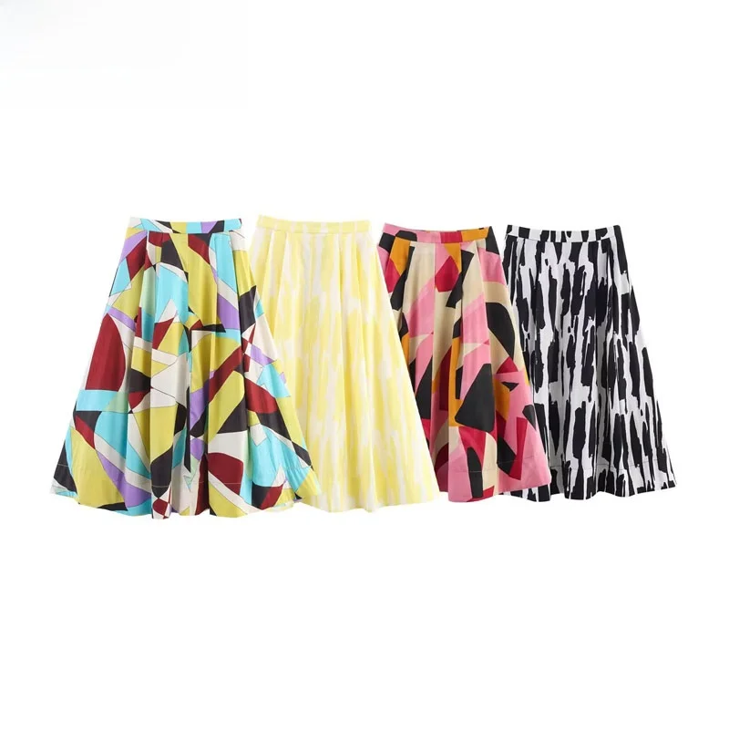

Spring Autumn New Women's Faion Casual Print Midi Skirt ZR Sle High Waist Polyester Fiber Ci Commute Skirt