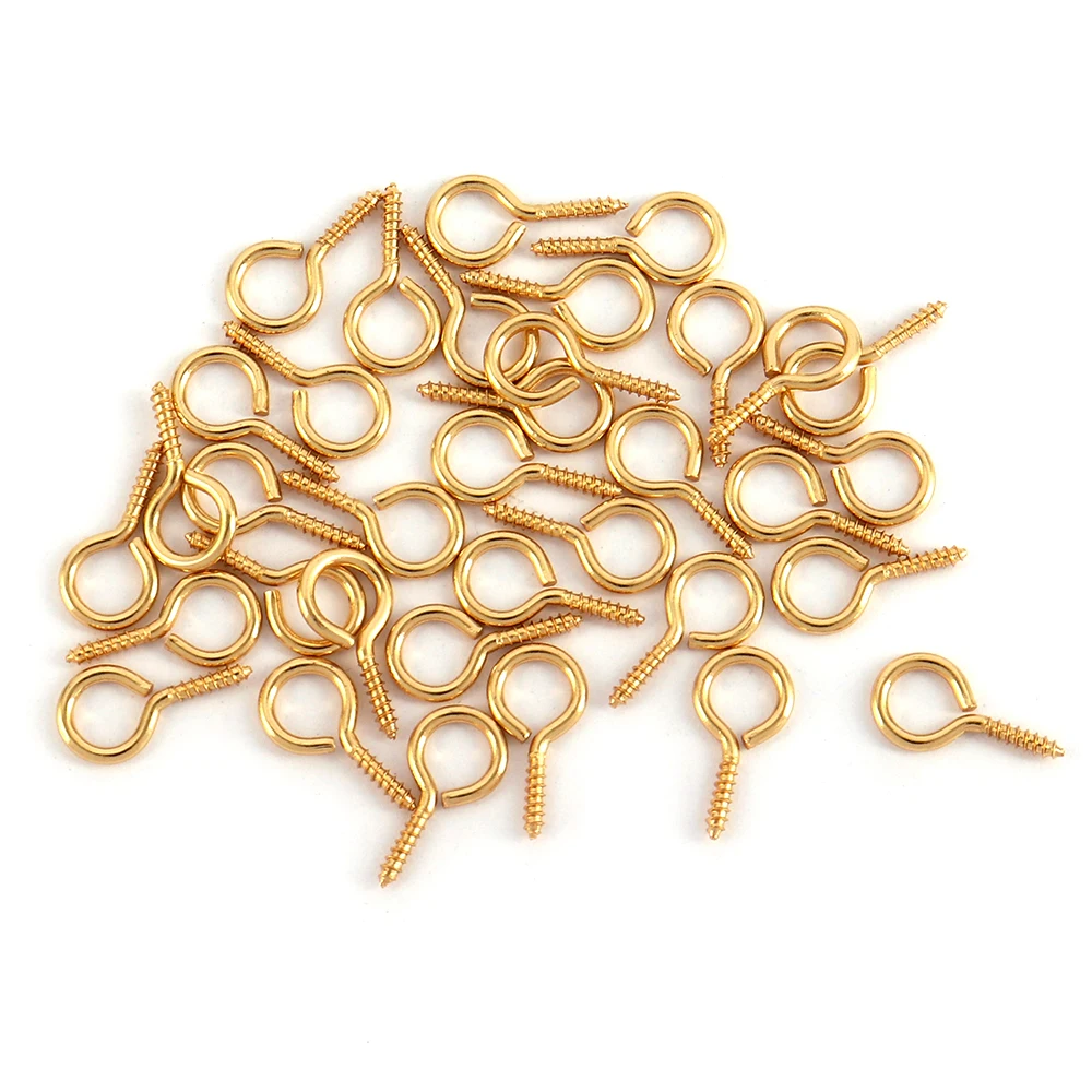 50pcs Stainless Steel Tiny Mini Eye Pins Eyepins Hooks Eyelets Screw Threaded Hook Jewelry Findings For Making DIY Accessories