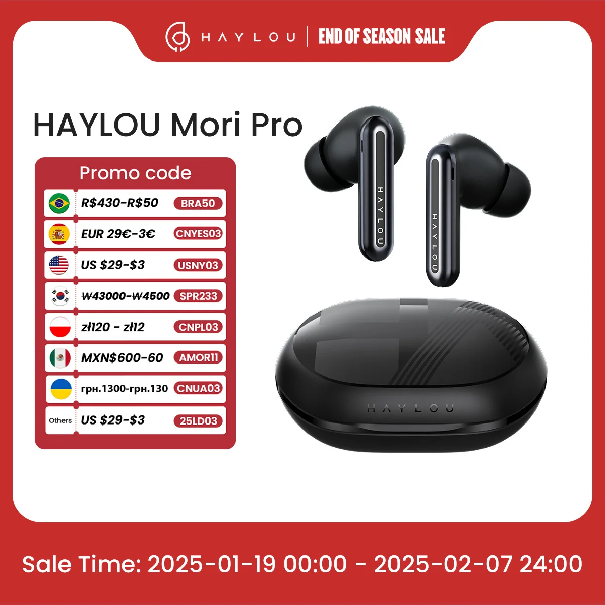

HAYLOU Mori Pro Bluetooth 5.4 Earphones -43dB ANC Active Noise Cancellation Earbuds 6 Mic Wireless Headphones 35H Battery Life