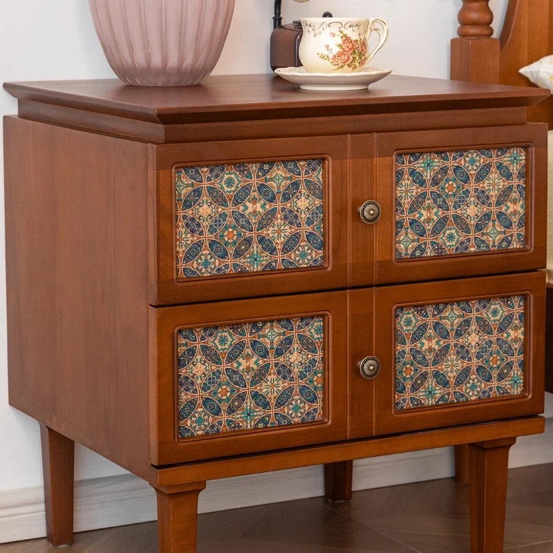 

wood bedside table, medieval boxwood small cabinet, national style bedroom storage cabinet high foot small short cabinet