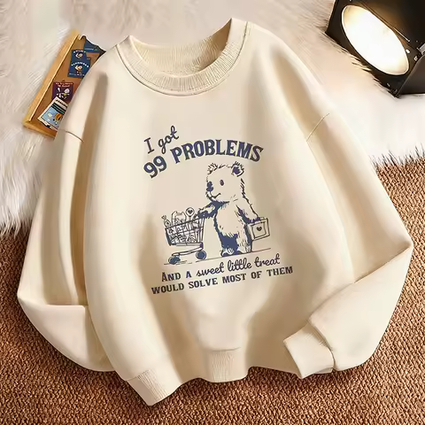 Pullover Funny Children's Sweatshirt Pullover Spring Kawaii Bear Crew Neck Graphic Print Hoodie Boy/Girl Kids Hoody