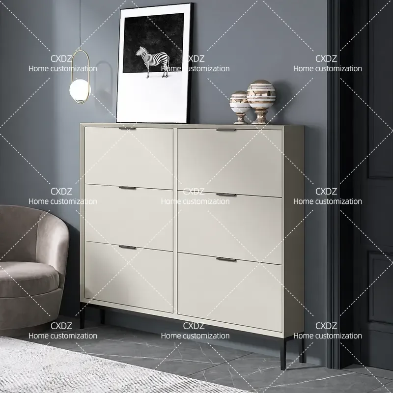 Italian Minimalist Ultra Thin Shoe Cabinet Large Capacity Tipping Bucket Storage Entryway Space Saving Door Cabinet for Small