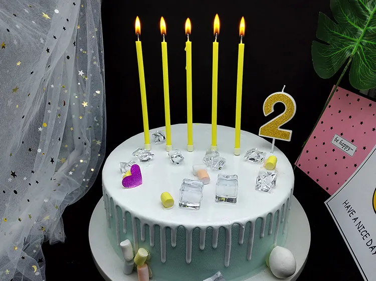 White candle, yellow five bagged long light rod