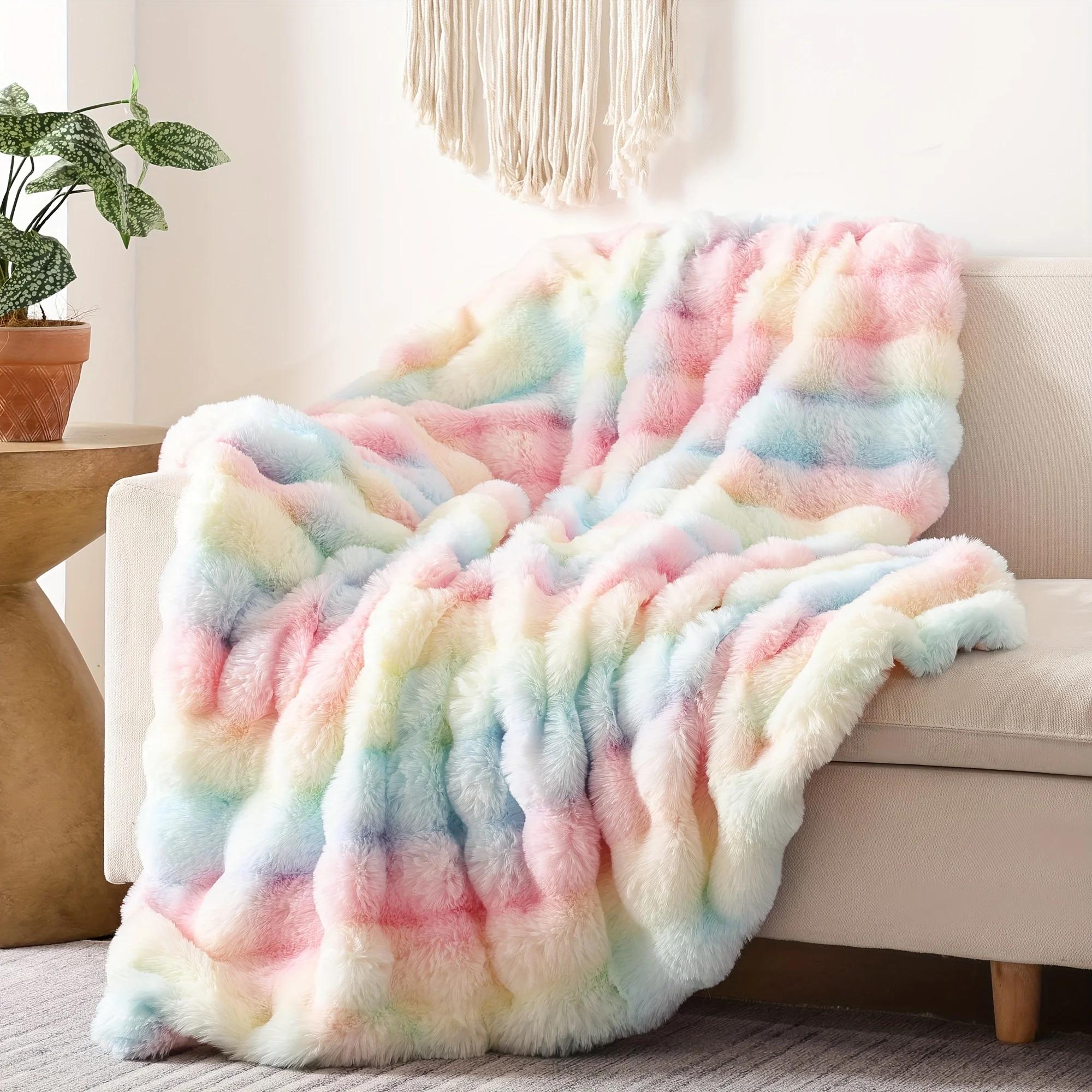 

Rabbit Fleece Blanket Solid Color Faux Fur Plush Blanket Soft Warm Throw Blanket Nap Blanket For Couch Sofa Bed Camping Travel