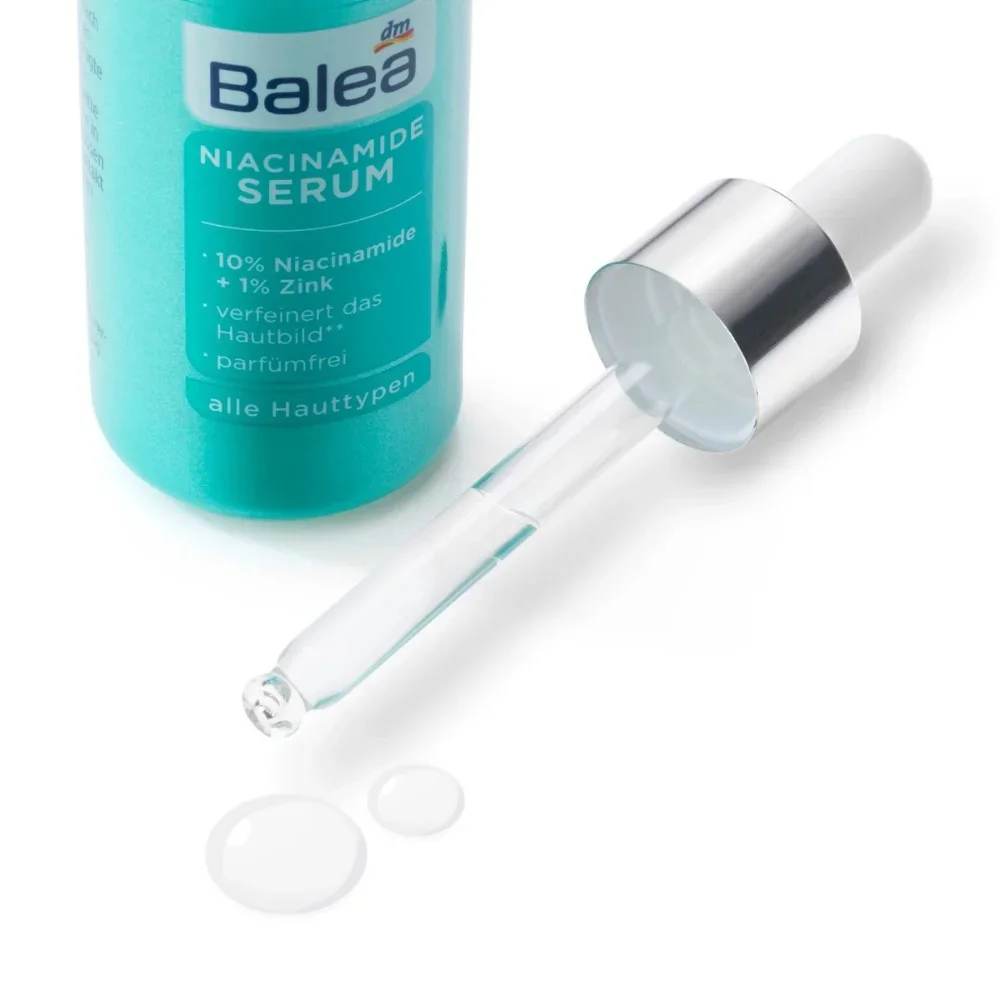 Balea-Sérum facial 10% Niacinamide, Allemagne, Hydratant, Éclaircissant, Rétrécissement des pores, Blanchiment, Améliorer la peau, Tactique, Soins, 30ml