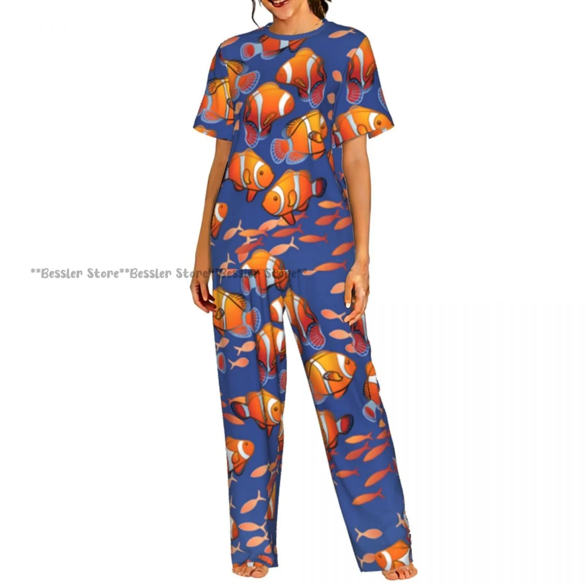 

Ocean Fish Pattern Pajamas Set Short-sleeved Women Home Clothing
