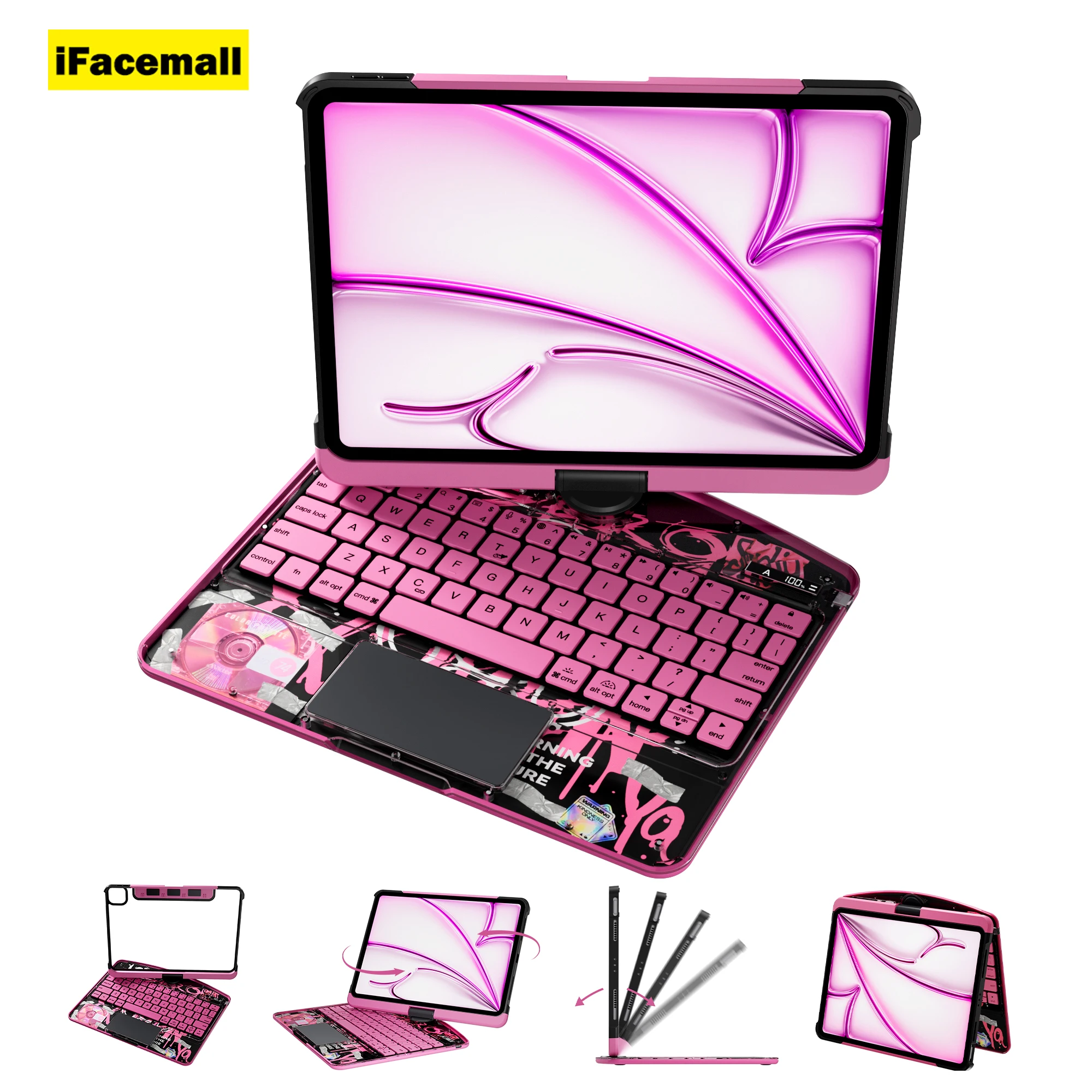 

IFacemall Factory Wholesale Magic Keyboard Y2K Transparent 360 Rotating Tablet Keyboard Case for iPad Pro 12.9 M2 Air 13inch M3