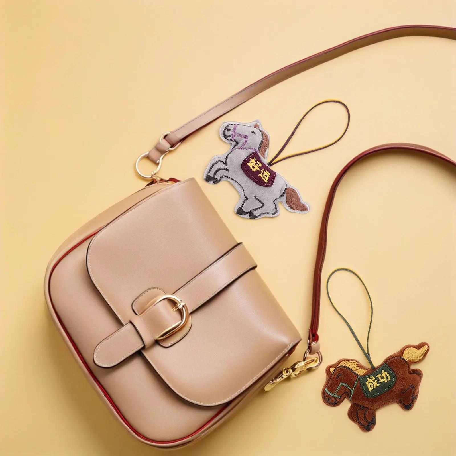 

8Pcs Horse Bag Charm Creative Cartoon Soft Keychain Hanging Ornament Backpack Pendant Success Theme Chinese New Year Decoration