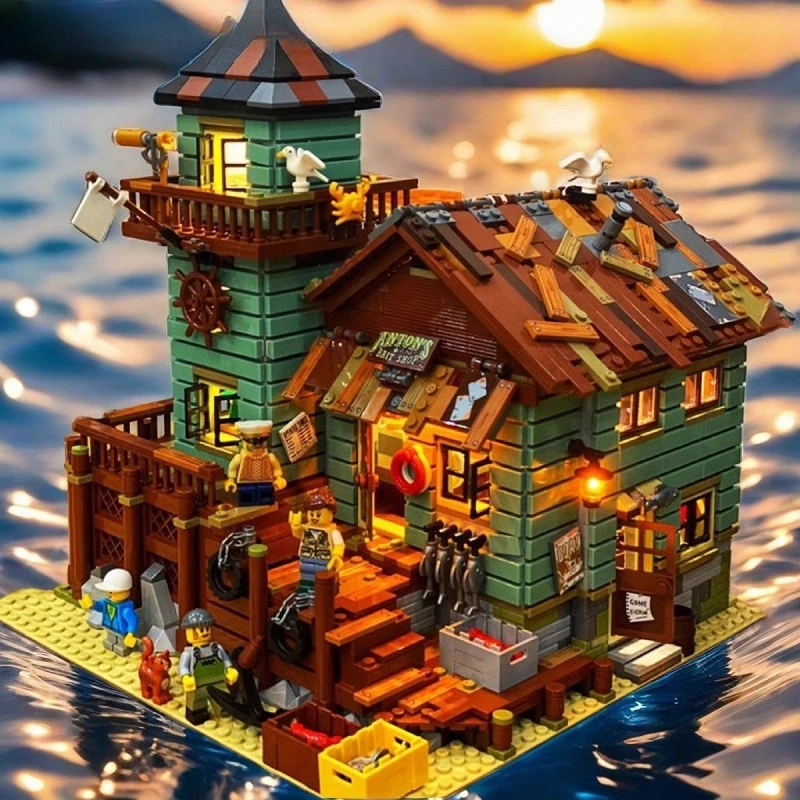 Blocchi di costruzione della cabina del pescatore Serie High Street View Giocattolo educativo assemblato Modello Decorazione architettonica Articolo regalo