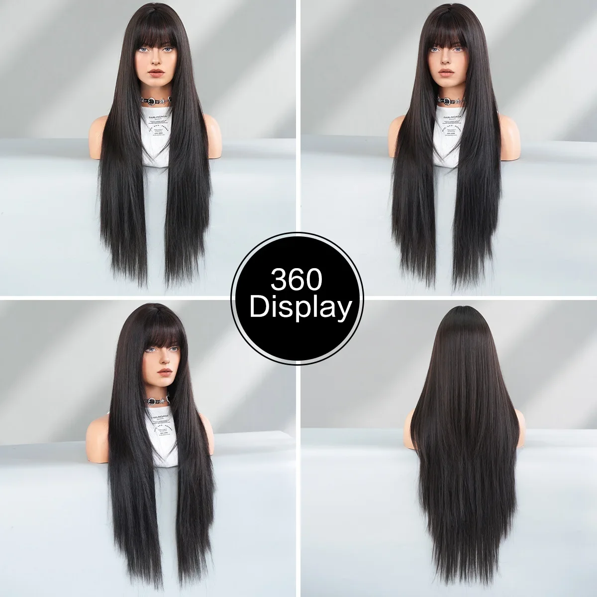 34-inch Synthetic Wig, Extra Long Straight Hair, Black Bangs, Wig Suitable for Women, Natural Cosplay Party, Heat Resistant