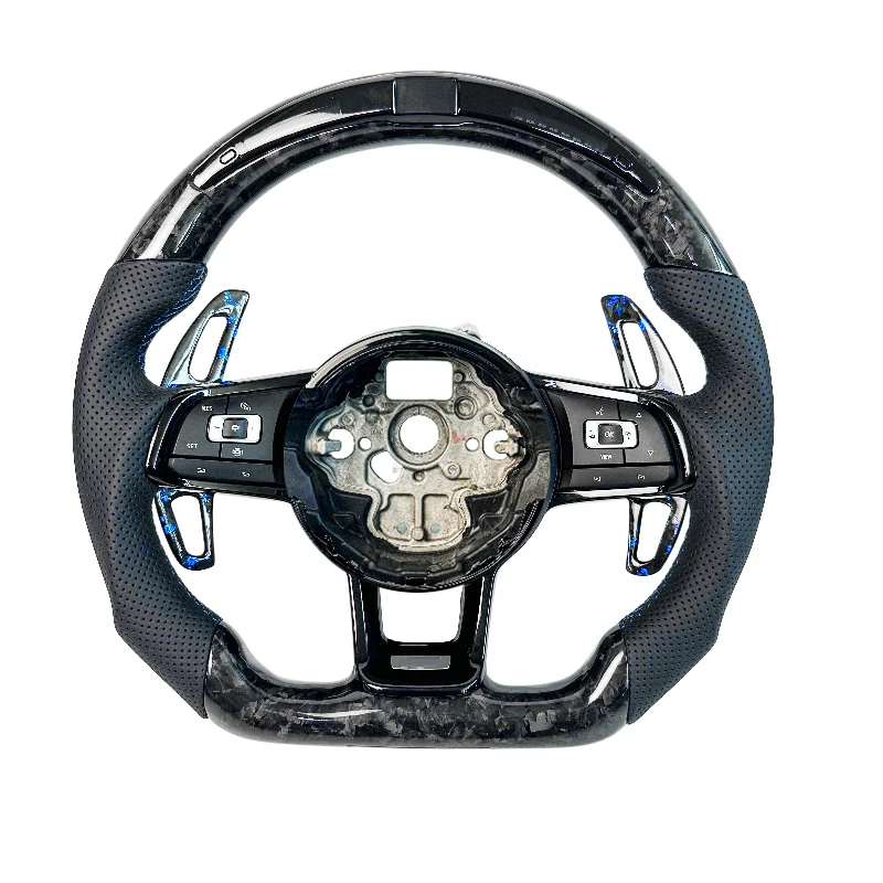 Customizable Carbon Fiber Steering Wheel with LED Lights Fit for MK7 MK7.5 MK8 R GTI Black Forged Carbon Fiber Car Wheel Sport