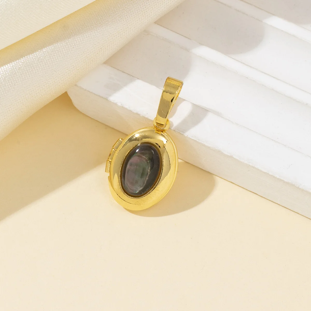 DIY Jewelry Accessories Vintage Eco-friendly Copper Abalone Shell Black Shell Mini Openable Oval Shape