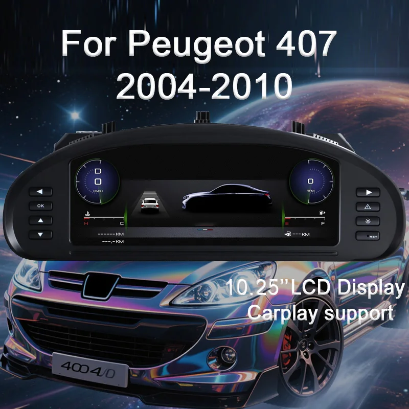 

Цифровая приборная панель для Peugeot 407 2004-2010, спидометр, приборная панель, 12,3-дюймовый полный ЖК-дисплей CarPlay