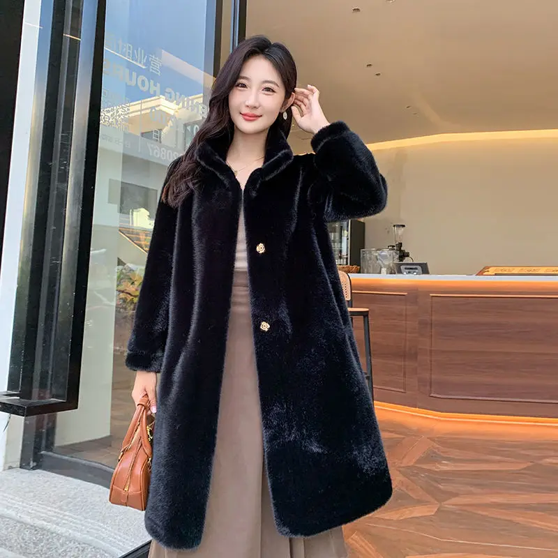 2024 New Long Mink Faux Fur Integrated Fur Coat Women's Thick High-End Environmentally Friendly Coat Popular Warm Jackets LX278