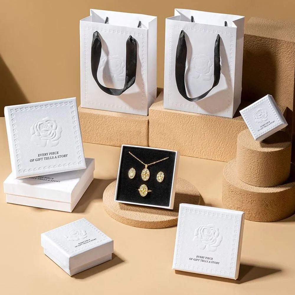 24 Stück Schmuckboxen mit geprägtem Rosenmuster auf dem Deckel, für Ohrstecker, Ringe, Armbänder, Anhänger, Halsketten, zur Aufbewahrung und Organisation. – Detail 13