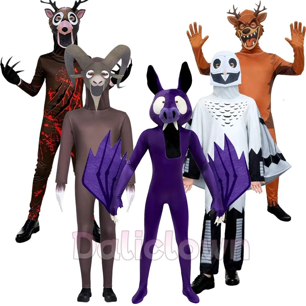 99 Nächte im Wald Kostüm Kinder Hirsch Eule Ziege Rentier Fledermaus Cosplay Overall Fnaf Karneval Party Kostüm für Erwachsene Kinder