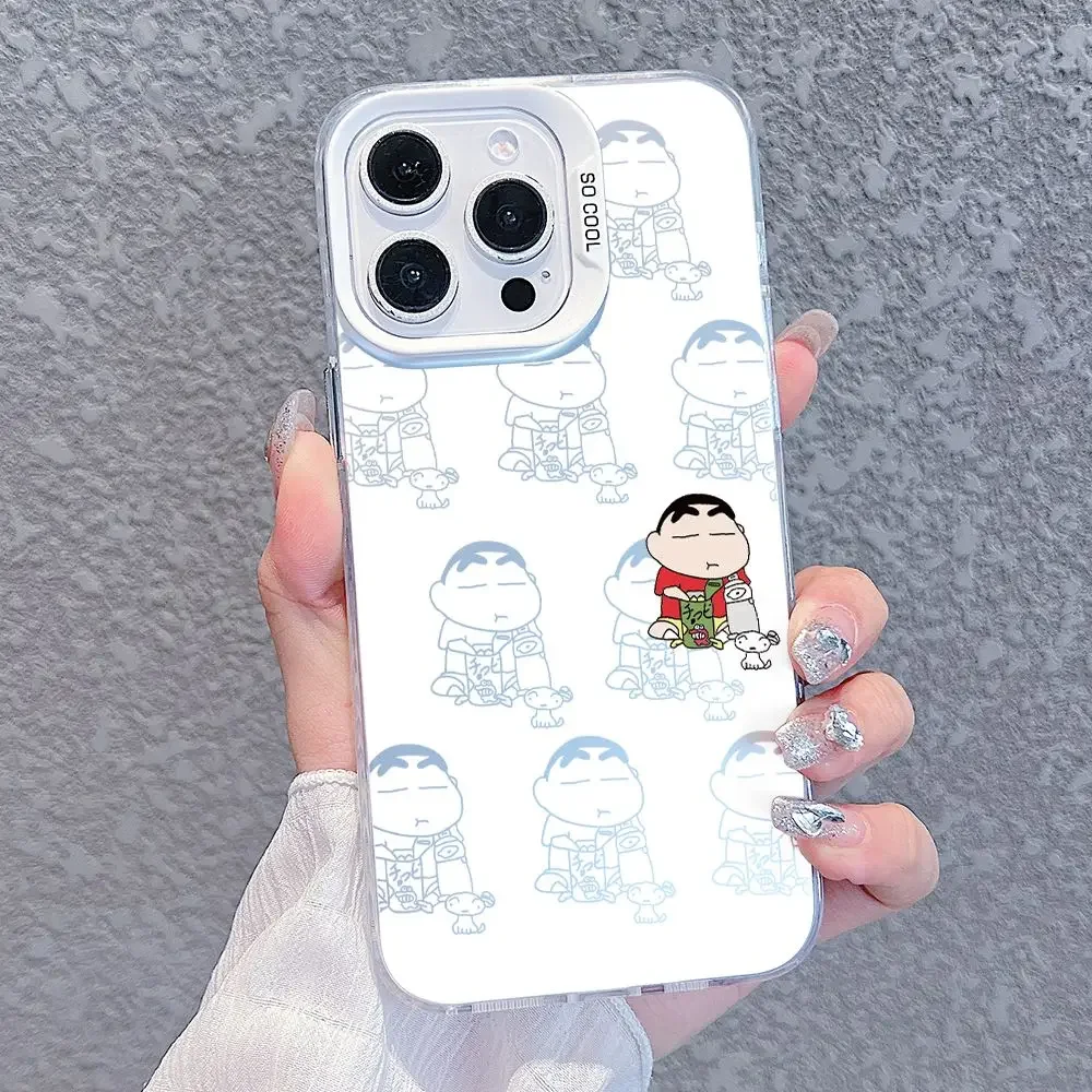 Funda de teléfono con crayones Shin Chan para iPhone, carcasa dura plateada colorida mate para iPhone 16, 15, 14 Plus, 13, 12, 11 Pro Max, X, Xs, XR, 8, 7