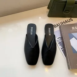Women Mules 2025 Summer Knitting Pointed Women Half Slides Mules Loafers Casual Slipper Female Shoes Flat Sandals Size 35-43