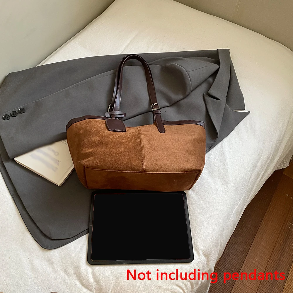 حقيبة يد نسائية بتصميم كلاسيكي من جلد الغزال للخريف والشتاء، حقيبة ركاب عالية الجودة ذات سعة كبيرة ومتعددة الاستخدامات