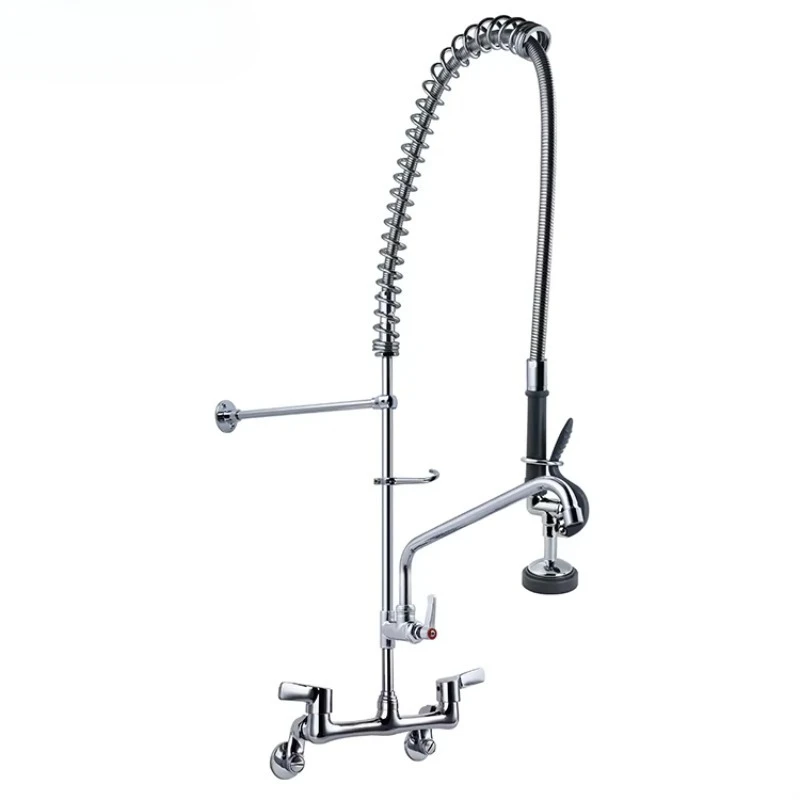 

Modern 47" Height 8" Center Commercial Wall Mount Faucet 1.15 GPM Pull Down Spray Hot & Cold Water 2 Holes Installation