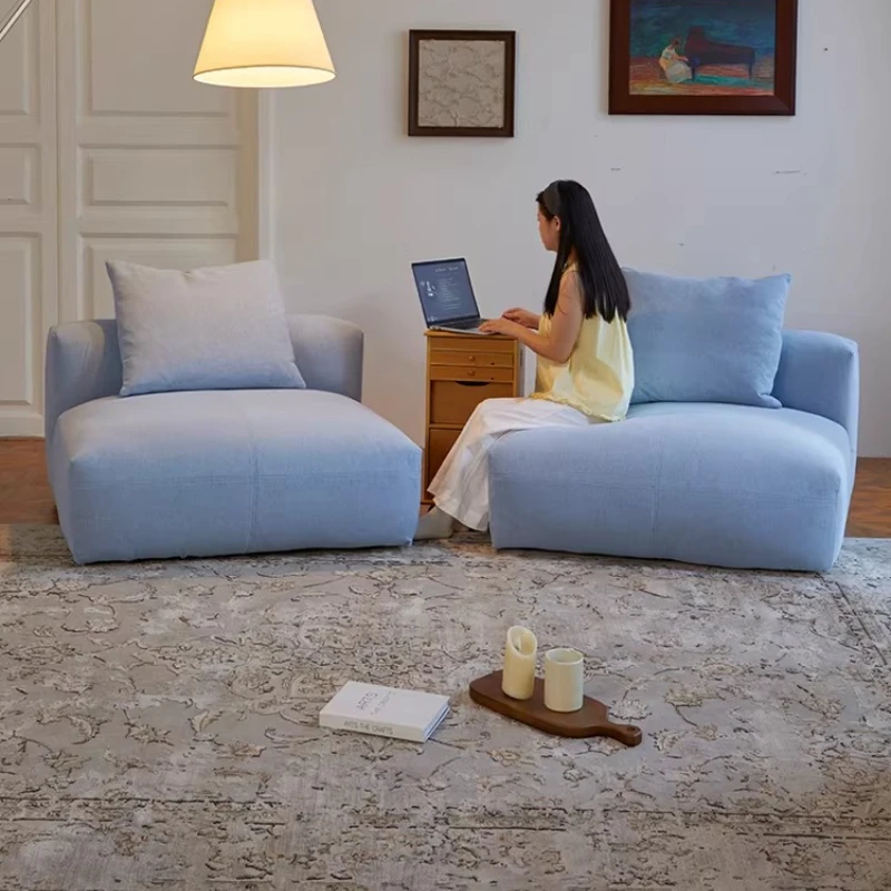 Sofa removable module cotton and linen fabric removable and washable Korean dopamine blue