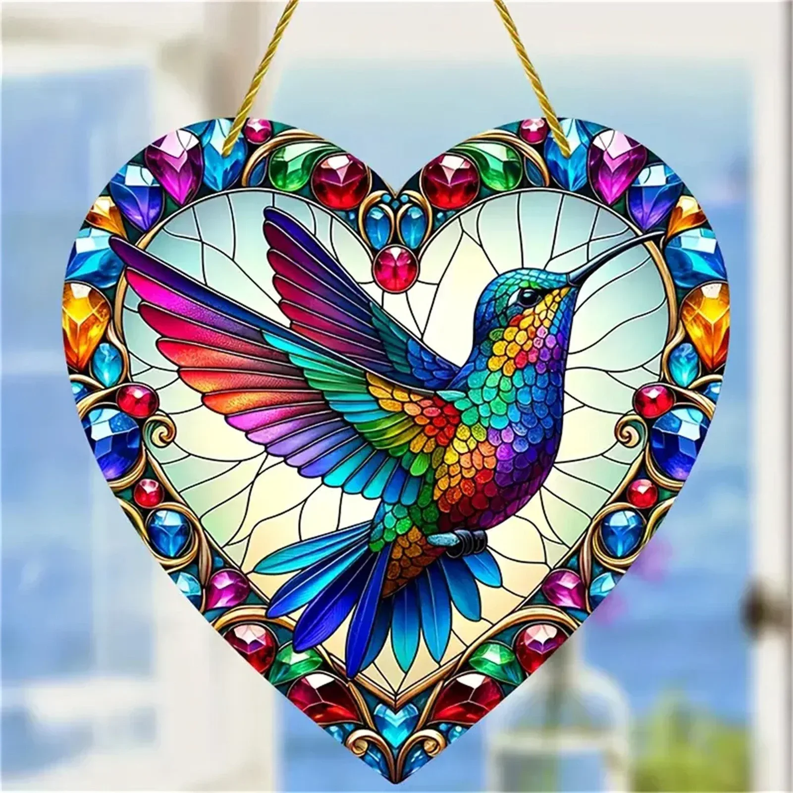 Beautiful Hummingbird Hanging Sun Catcher, Double-Sided Colorful Painted Hanging Decoration for Home Window Pendant, 20 x 20cm