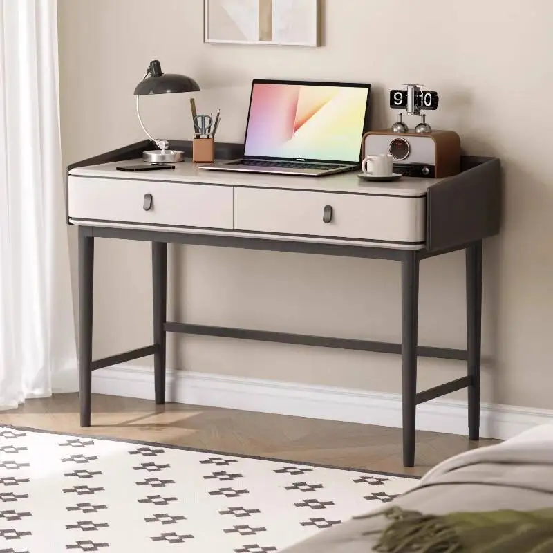 Moderner, minimalistischer Schreibtisch im cremefarbenen Stil, Schlafzimmer, kleine Einheit, multifunktionaler Schreibtisch, Nachttisch, Heimcomputertisch, High-End