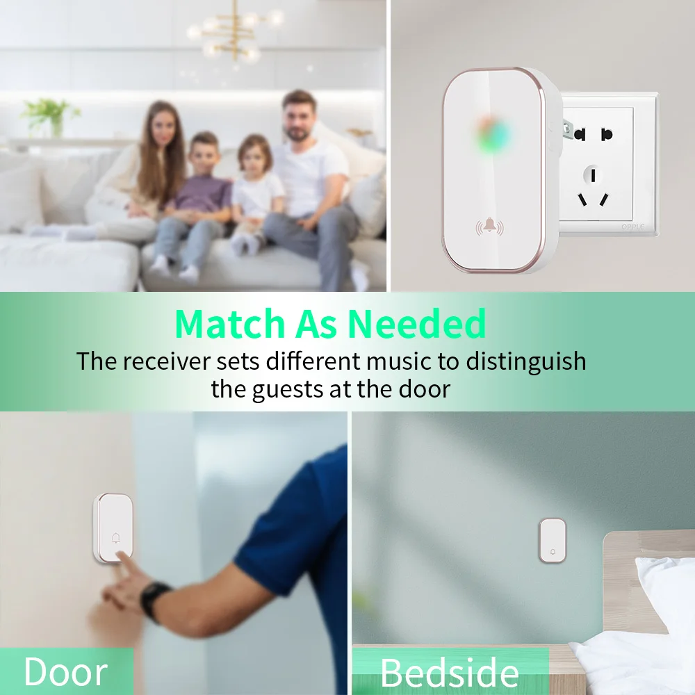 ONMYST Intelligent Wireless Doorbell Set Home Welcome Doorbell 300M Remote 7 Flash LED Light, 38 Ringtones smart DoorBell Chime