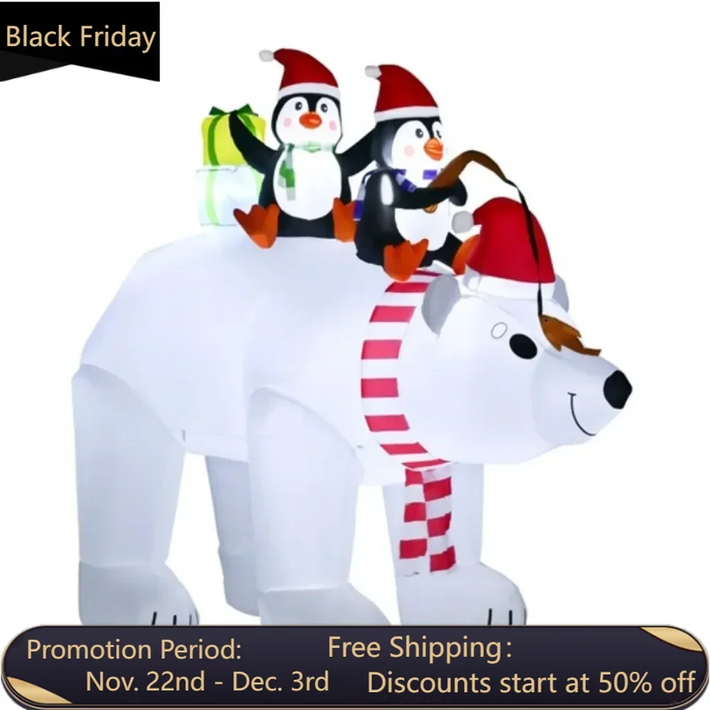 Polar bear and penguin inflatable toys create a festive atmosphere, and 8 white LED light clusters create a vibrant effect