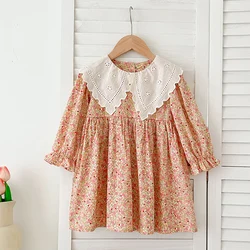 Autumn Sweet Kid Baby Dress Girls Long Sleeve Flower Printing Princess Dress Baby Girls Doll Collar Dress Children Clothes Dress