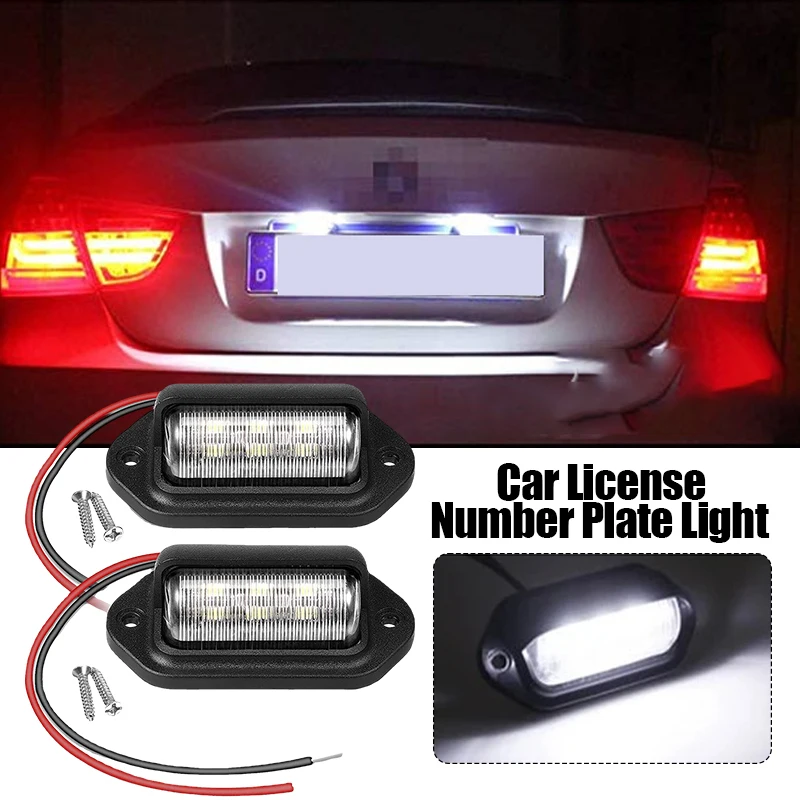 

4pc 6LED Car Tail Light License Number Plate Lights Waterproof 12-24V Universal Truck RV Trailer Tail License Plate Side Lamp