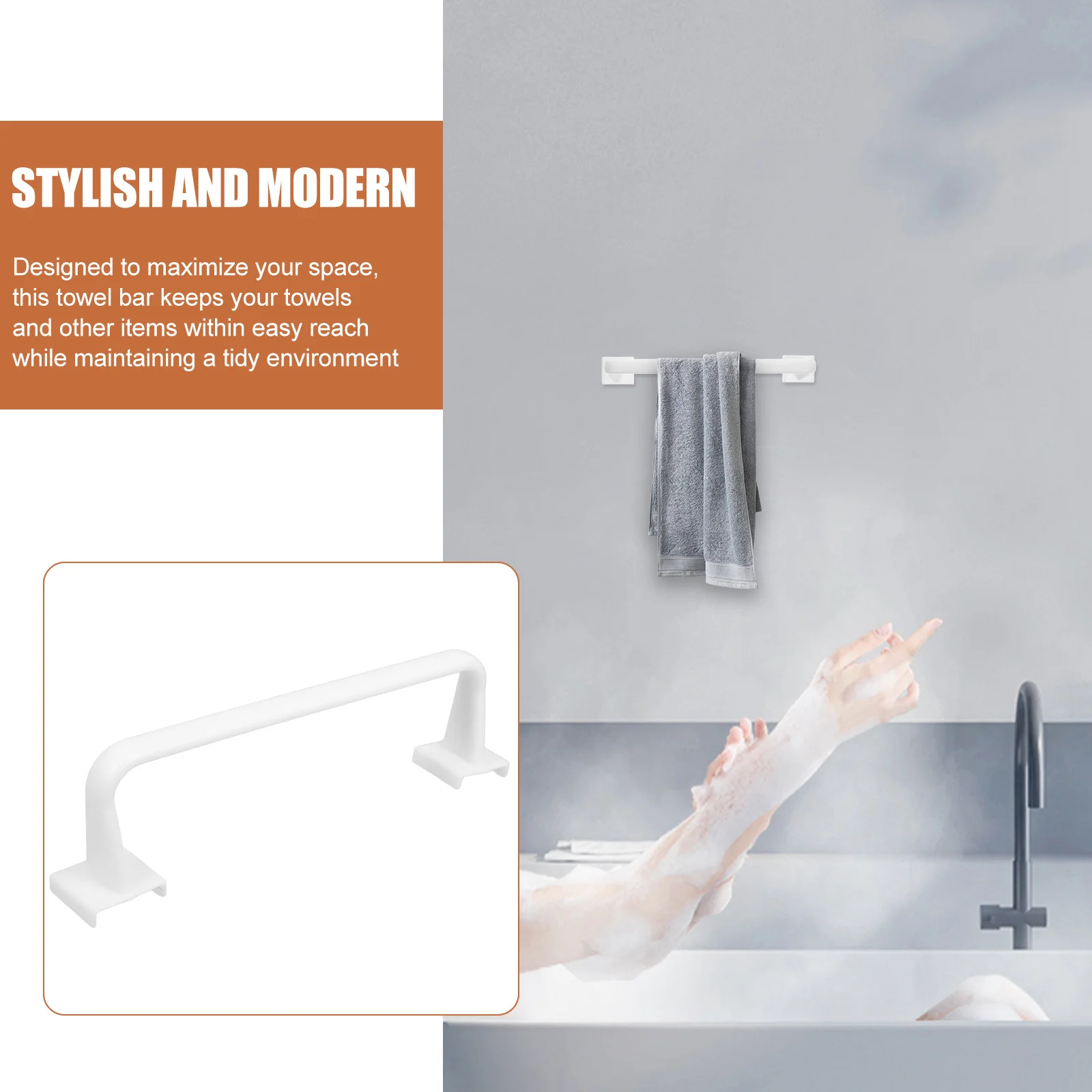 2pcs Towel Adhesive Waterproof Space-Saving No Drill Mount For Bathroom Kitchen Storage Rack Kitchen Storage Organizer White