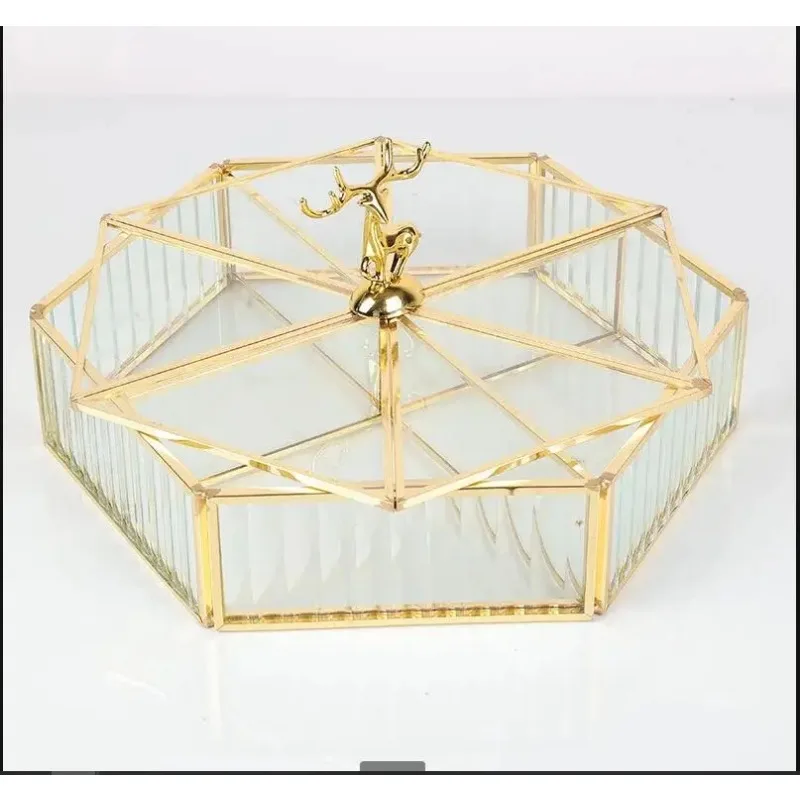Light Luxury Transparent Glass Jewelry Box Dry Fruit Storage Home Living Room Hexagonal Cosmetics Organizer