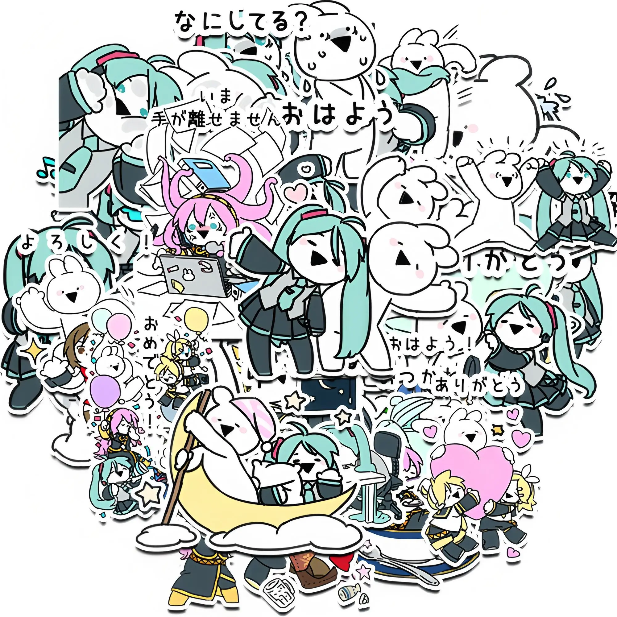 40Pcs/set Anime Hatsune Miku Rin Len KAITO rabbit kawaii Figure Waterproof sticker model toys DIY Hand account stickers Gifts