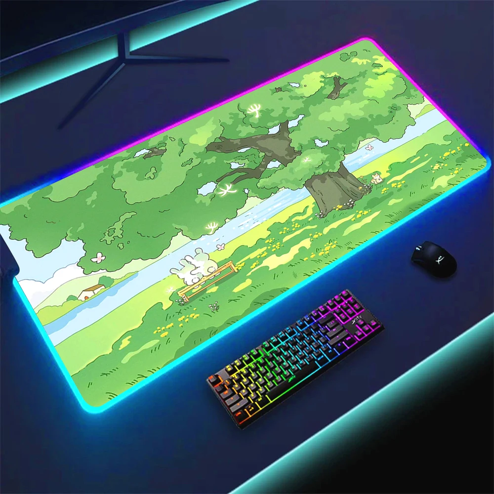 Alfombrilla de ratón RGB personalizada con muñeco de conejo, cerradura LED negra con retroiluminación, alfombrilla de ratón para teclado de ordenador, alfombrilla de escritorio antideslizante de goma XL