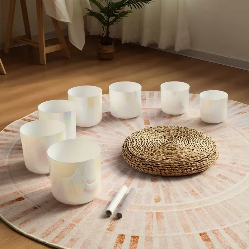 7 Piece Quartz Crystal Singing Bowls Set Sound Healing Therapy Instrument for Yoga Meditation Spiritual Chakra Balancing Tool