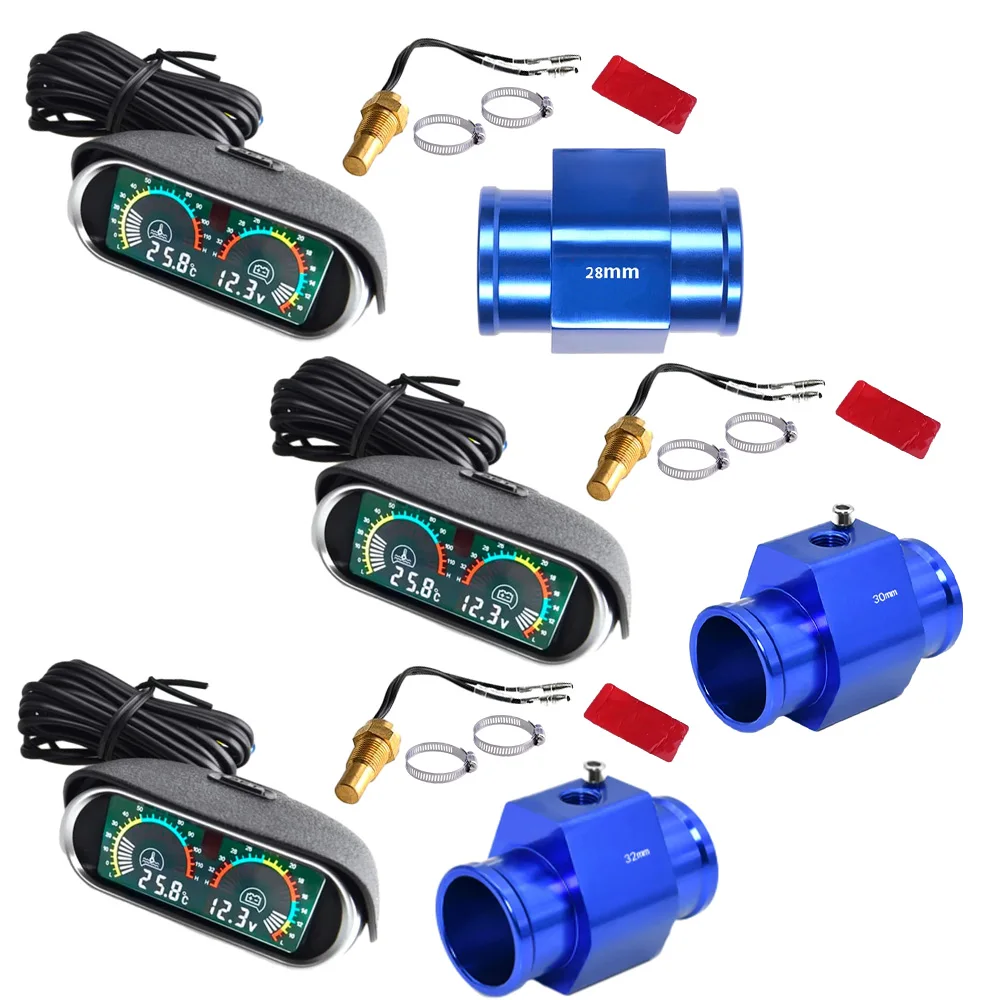 12V / 24V 2-in-1 Digital Water Temperature Gauge + Volt 1/8NPT Water Temperature Sensor For Cars SUVs  boats Trucks